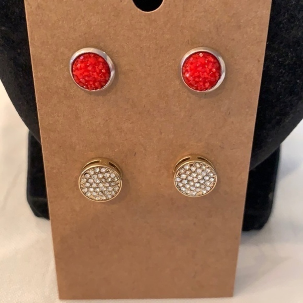 💐5/25 faux red druzy large stud earrings lot